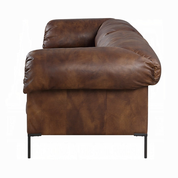 Brown leather corner sofa on a white background