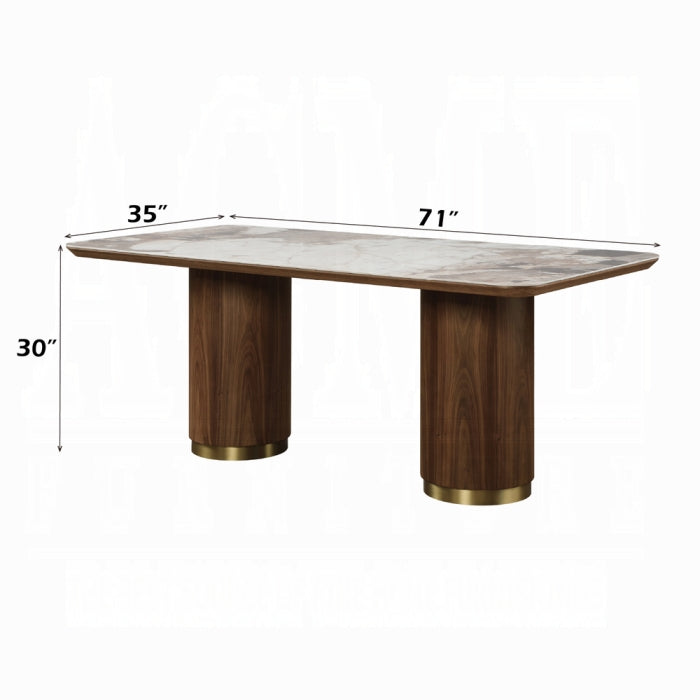 Dining table with dimensions labeled on a white background